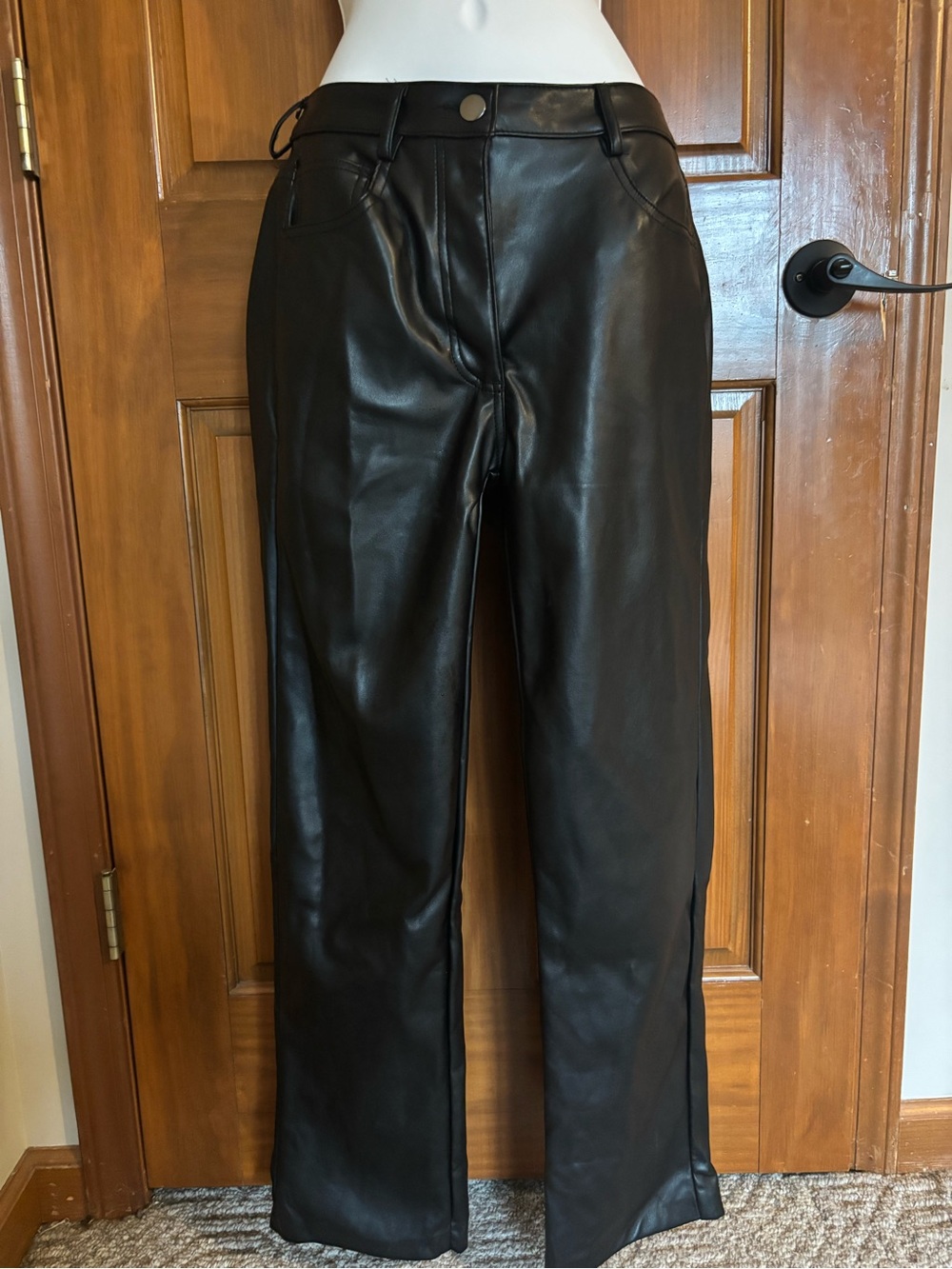 Hunter and Brown Black Faux Leather straight  Leg Pants